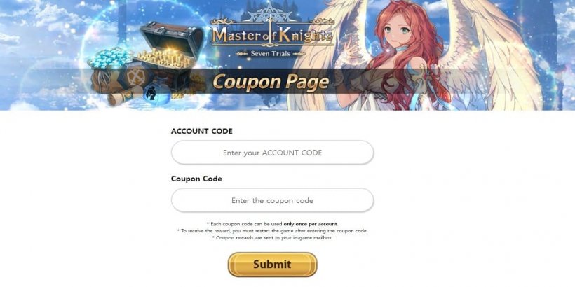 Master of knights coupon codes page