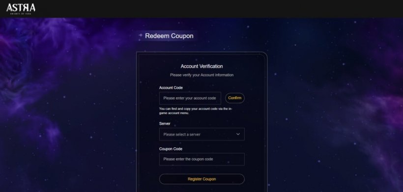 Astra - Redeem Coupon window