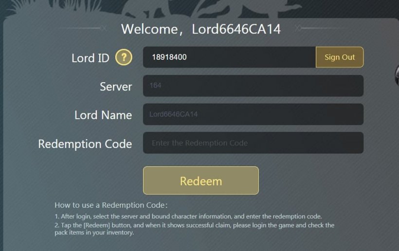 Official code redemption page