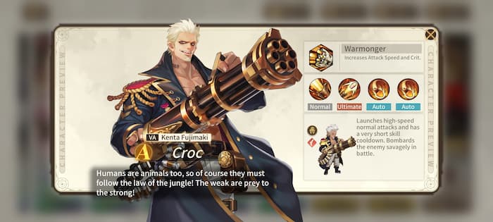 Croc is wielding a black mini gun