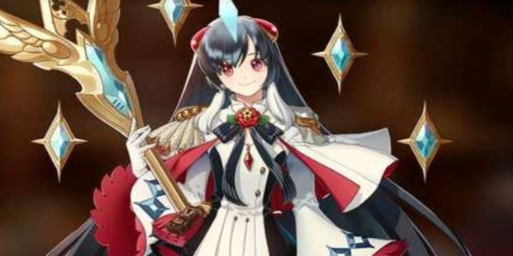 Ruele holding her Light staff, with sparkling gems surrounding her
