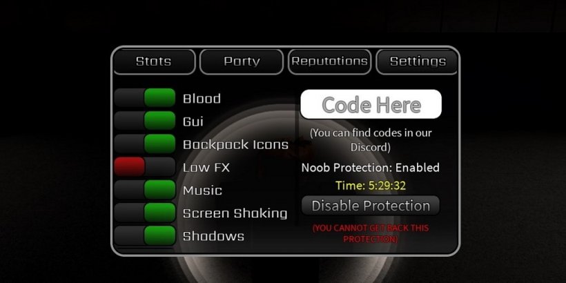 Peroxide menu where you can enter redeem codes