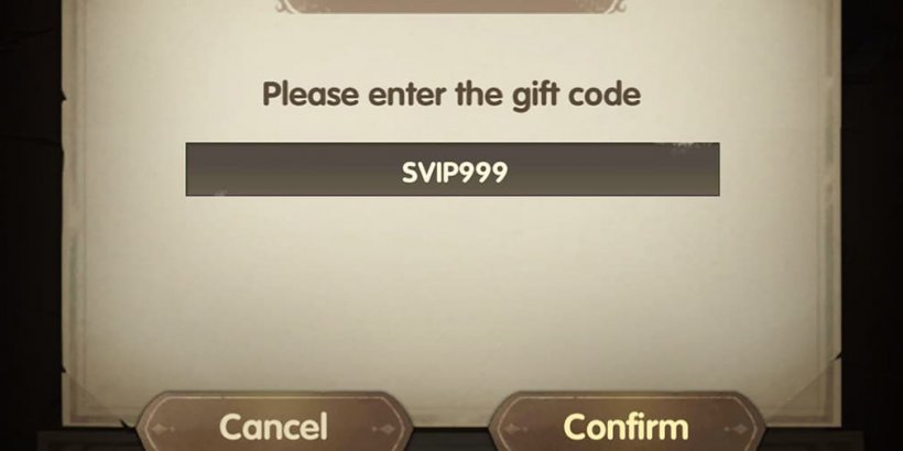Gift code entry screen with the code SVIP999 entered into the text box