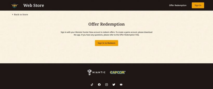 Official website for Monster Hunter Now redemption codes