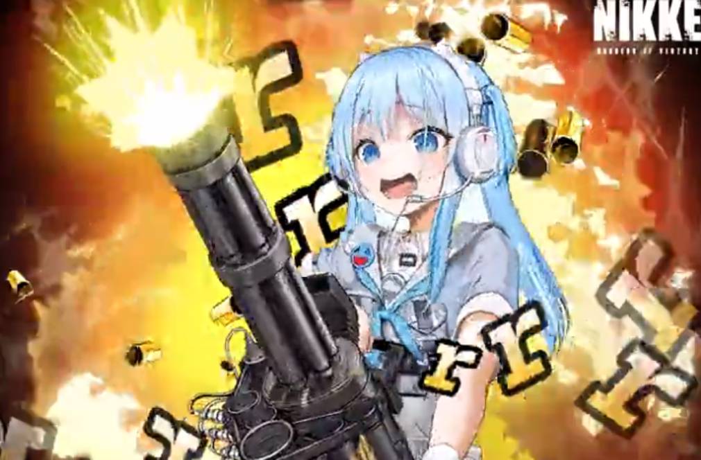 Girl shooting a minigun
