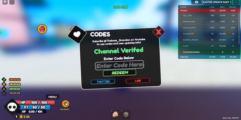 Black Pop-up Screen featuring a text box for entering gift codes with a vibrant green Redeem button