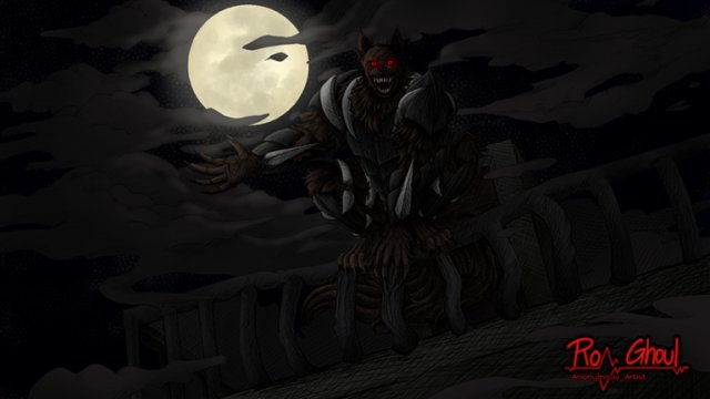 Werewolf with a moon behind it