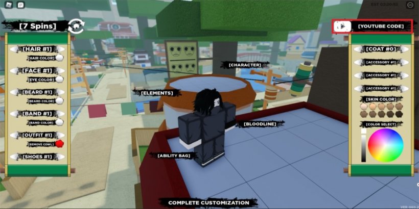 Menu where you can redeem codes for Shindo Life