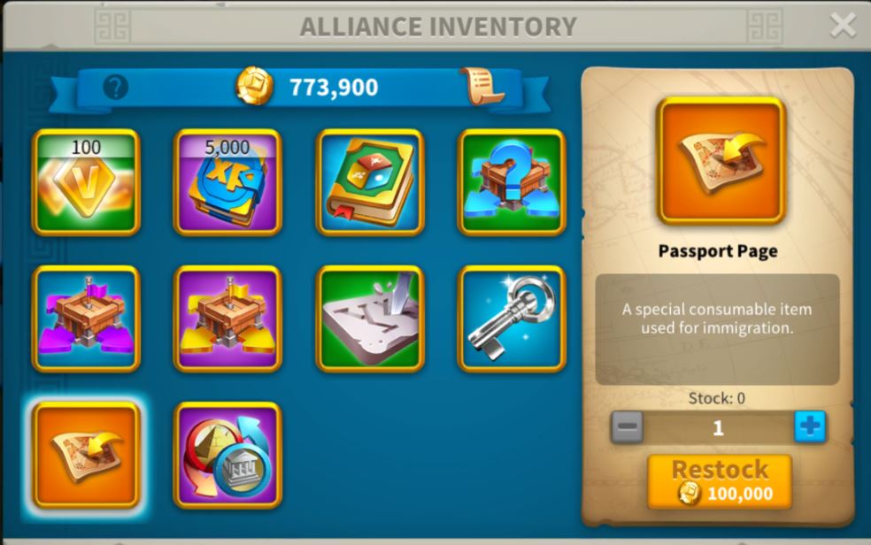 Alliance inventory