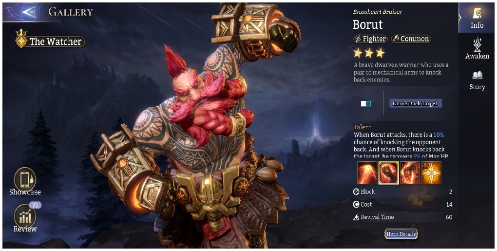 Borut the Dwarf with a red beard and tattooed body, swinging with metal gloves