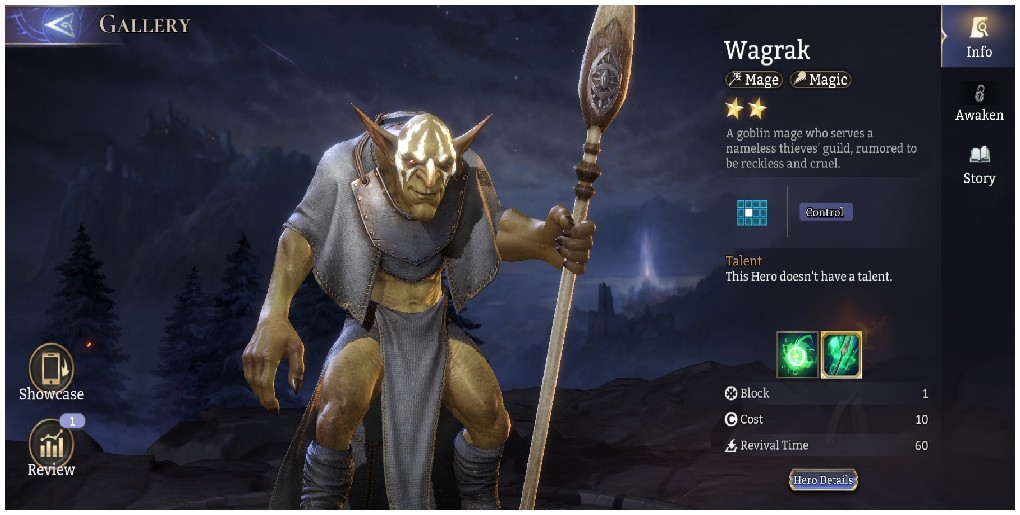 Wagrak the Goblin mage at the bottom of the Watcher of Realms tier list