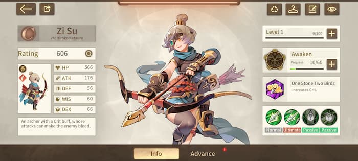Zi Su character with rating and stats
